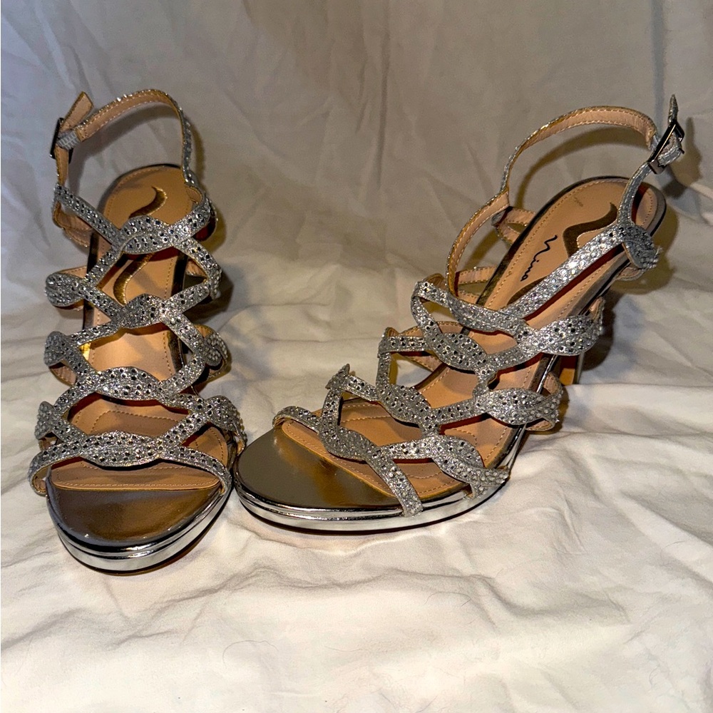 Nina Silver Strappy heeled Sandals